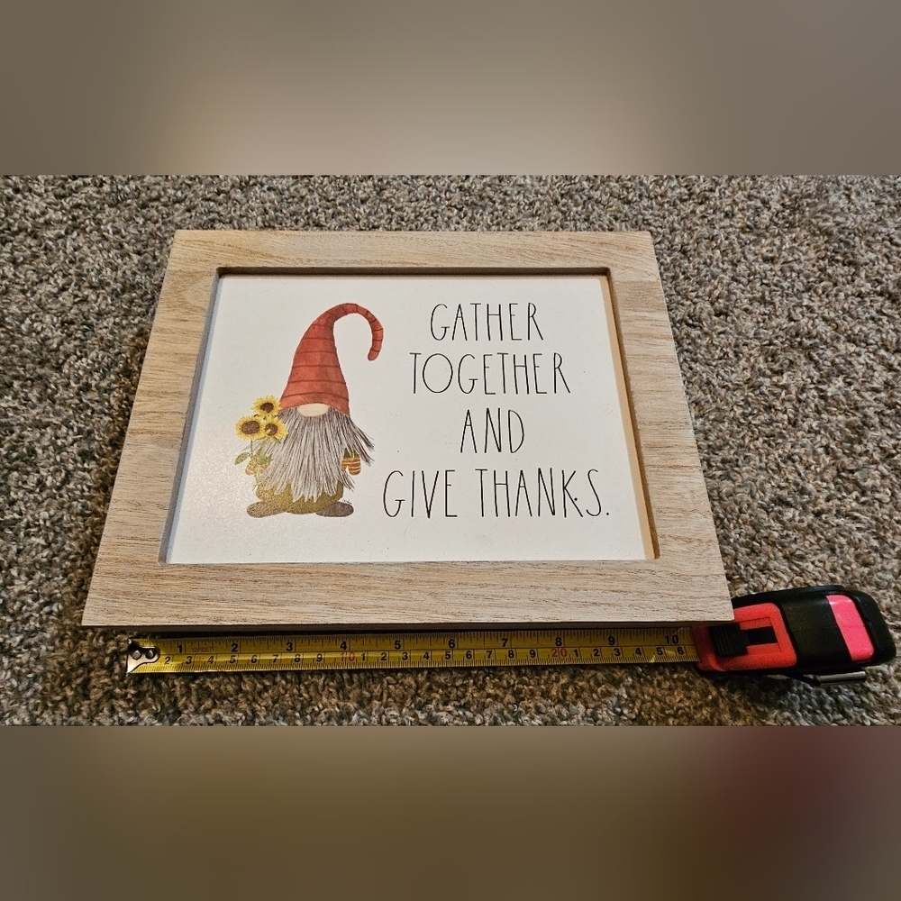 NEW HTF Rustic Gnome Thanksgiving Wall Art Gather Together And Give Than…